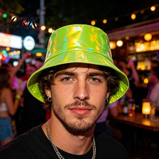 Three-dimensional Bucket Hat Hat, Three-Dimensional Wide Brim Fisherman Waterproof Imitation Leather Cool Metallic Deep Barrel Shine Sun Stage
