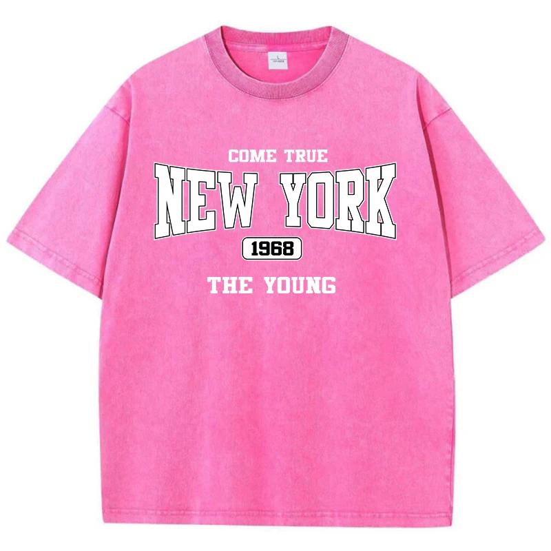 

Женские футболки New York Cotton Washed T Shirts Come True The Young Prints Футболка Потертый Оверсайз С круглым вырезом Топы Одежда S