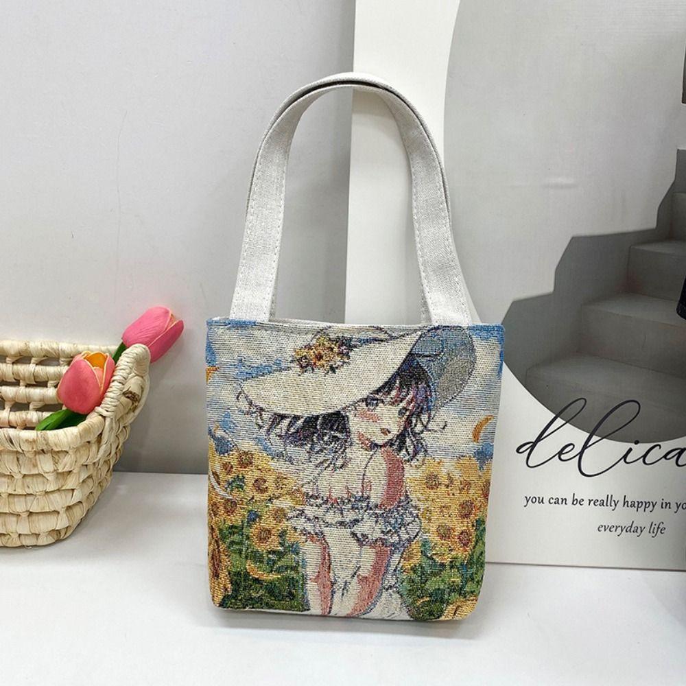 

Cat Canvas Tote Bag Butterfly Flower Shoulder Bag Embroidery Ethnic Style Handbag Ladies/Girls C
