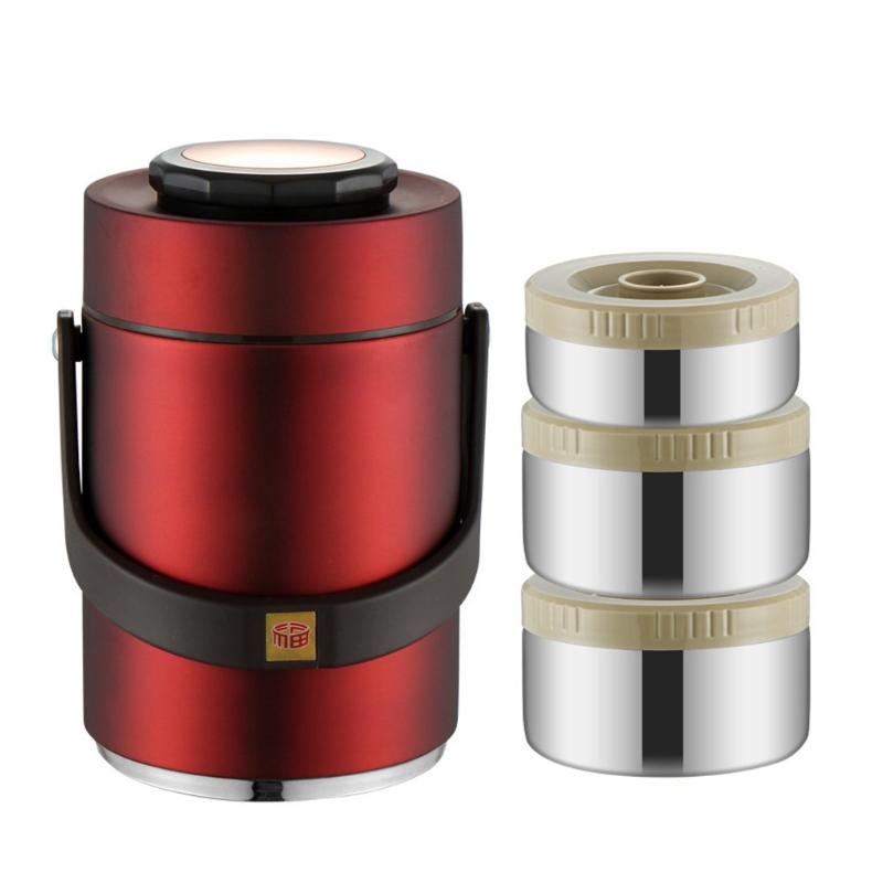 Insulated Nonrust Steel Food Jar With 3 Layer Compartments Leak proof Portable Lunch Container Hot Cold Meals