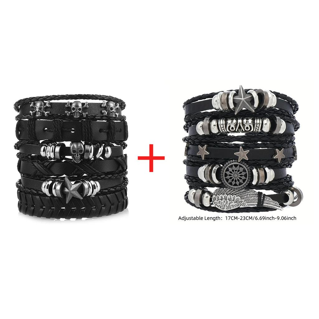 Viking Bracelet For Men Adjustable Leather Woven Skull Hand Jewelry Fashion Bracelet Viking Man Bracelet