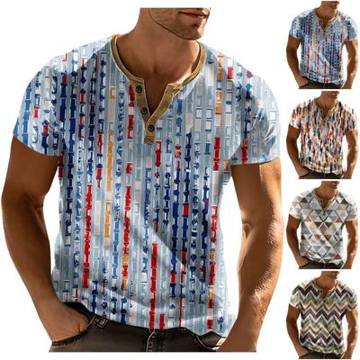Męska koszulka z nadrukiem, na zewnątrz, z guzikami w stylu retro, luźna koszulka z krótkim rękawem