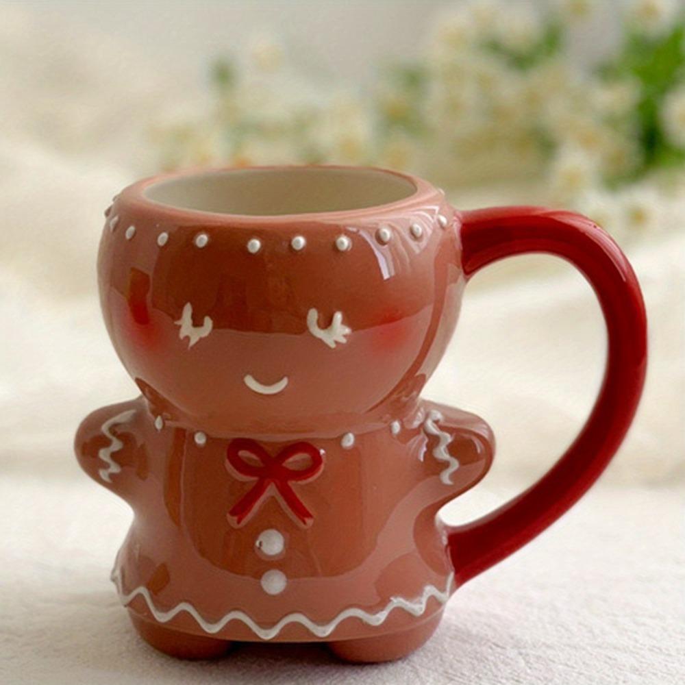 Lebkuchenmann Handbemalte Keramik-Kaffeebecher mit Geschenkbox Wasserbecher für Kaffee Tee Heiße Schokolade Weihnachtsgeschenk für Frau