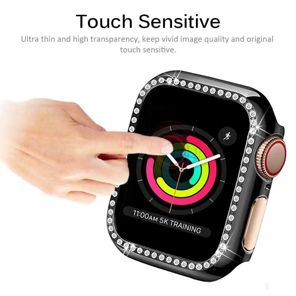 Glass+Cover For Apple Watch Case 49mm 45mm 44mm 42mm 38mm Bumper Diamond Protector Accessories iWatch Series 9 8 7 6 5 4 3 2 SE 41mm 40mm