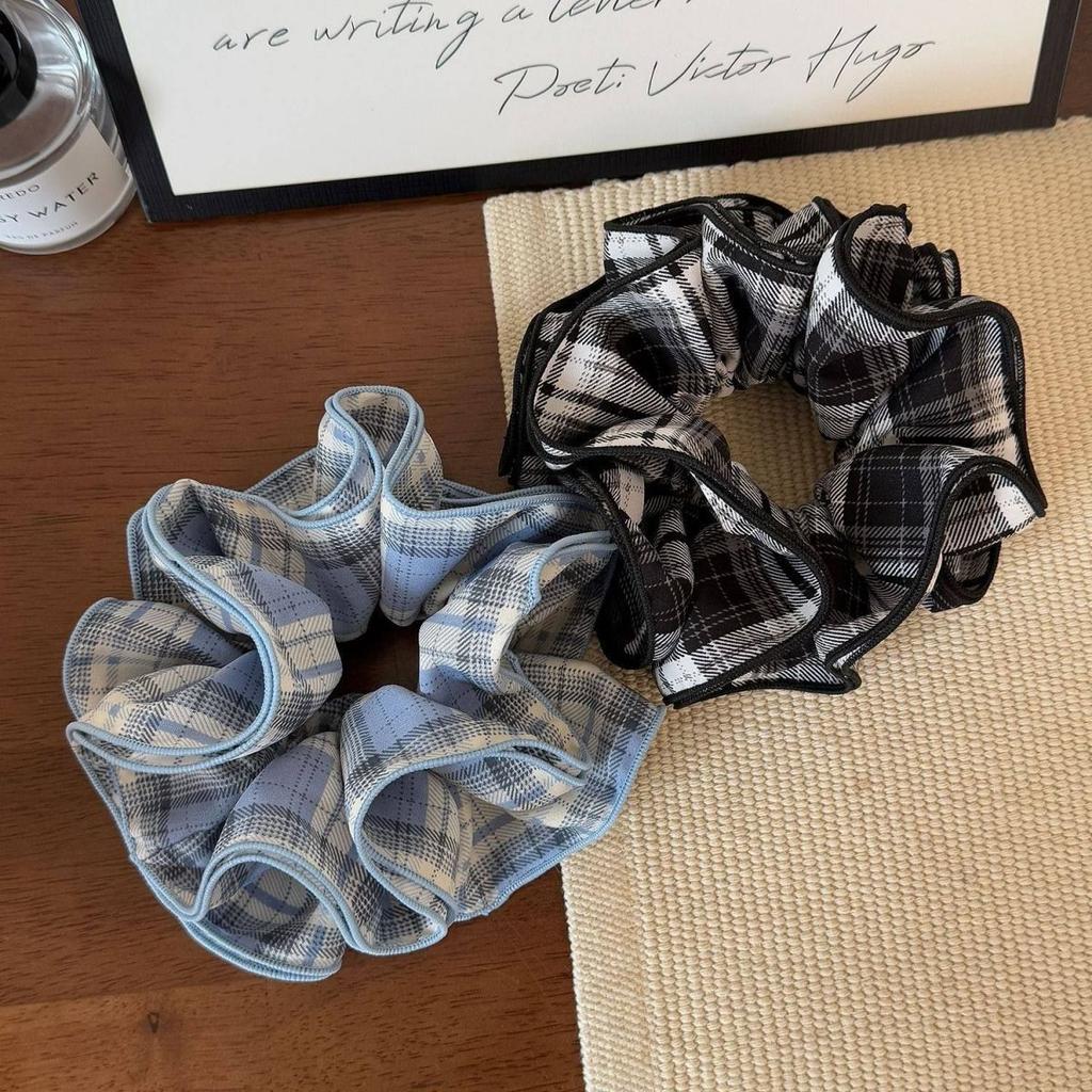 Four Layer Plaid Lace Fabric Hair Ties Elegant Big Scrunchies Fashion Women Daily Hair Rope