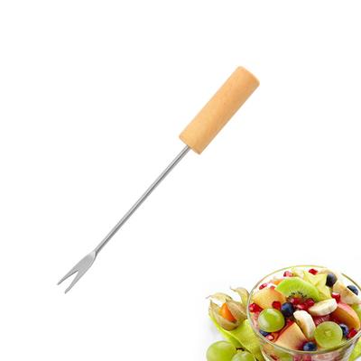 1 pièce Fourchette à Fondue en Acier Inoxydable Fourchette à Chocolat Avec Manche en Bois Fruit Gâteau Pot à Fromage Fourchette Chaude Brochette à Viande BBQ Outils de Cuisine