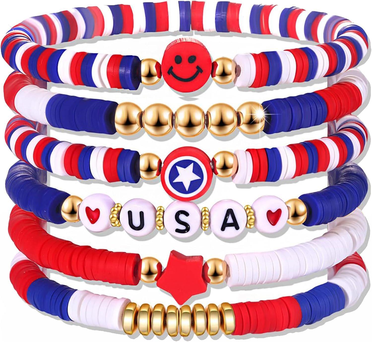 

American Independence Day Women s July 4th USA8 Soft Pottery Stackable Set Jewelry Bracelet Bracelet