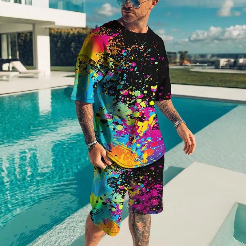 Fashionable Men's Sportswear Summer Beach Short Sleeved 3D Printed Shirt Set Street Wear T-shirt Shorts Men's Loose Size Clothes