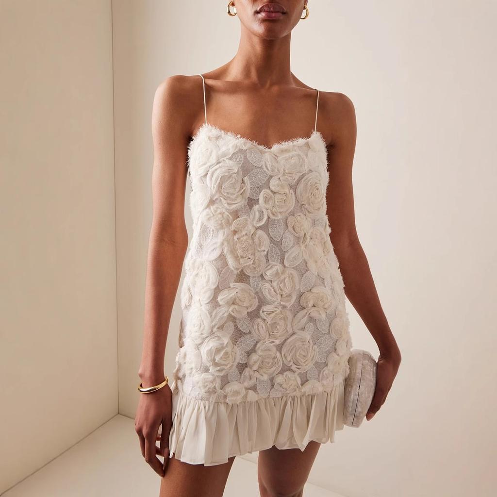 Spot women's summer new celebrity chiffon long dress three-dimensional flower splicing suspender dress
