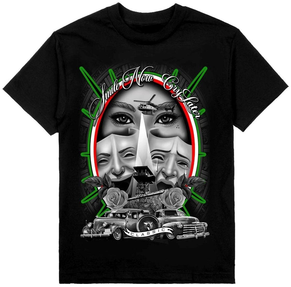 Smile Now Cry Later Art T-Shirt Print On Shaka Wear Heavyweight Tee XL