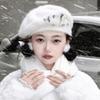 Rabbit Fur Plush Beret Female Winter Fashion Painter Hat Sweet Temperament Small Bud Hat