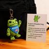 Frog Plush Keychain Soft Portable Eco-Friendly Reminder Toy with Inspiring Card Resist Change Message