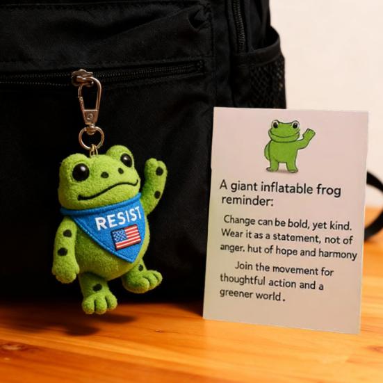 Frog Plush Keychain Soft Portable Eco-Friendly Reminder Toy with Inspiring Card Resist Change Message