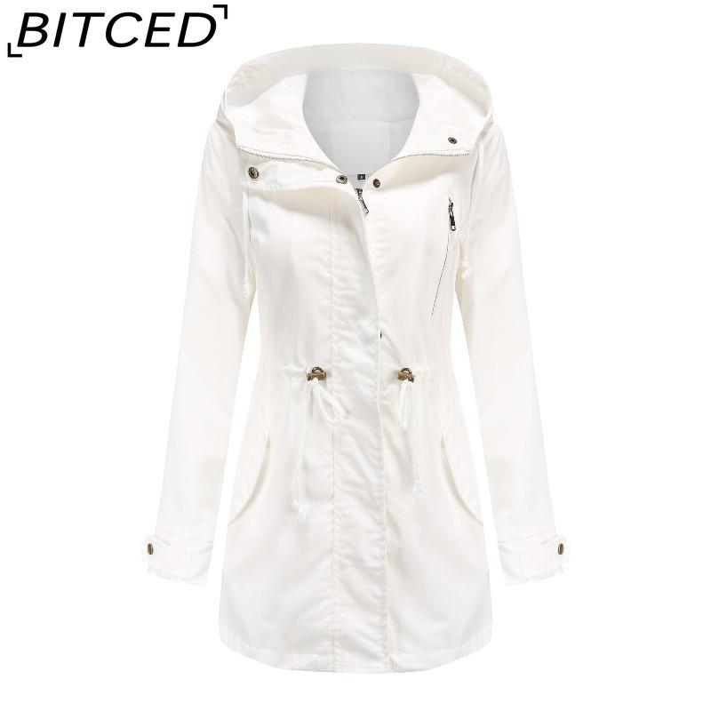 

BITCED Women s Cotton Hooded Trench Coat - Spring/Autumn Outerwear Plus Size Loose Fit Solid Colour Garment S белый