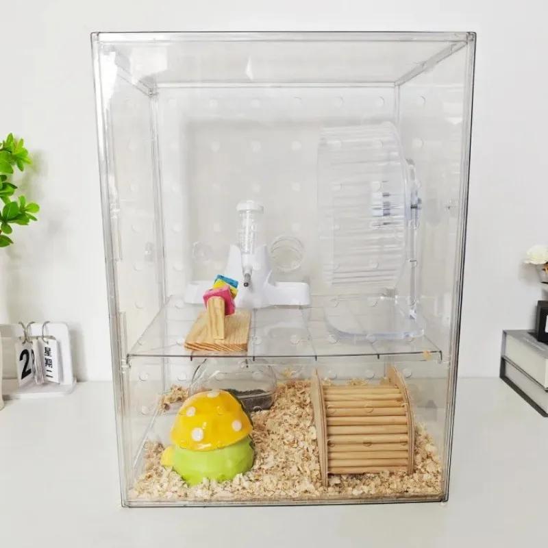 Acrylic Hamster Cage, Transparent Small Animal Habitat with Burrow, Chew Proof Enclosure for Dwarf, Observation House for Gerbil