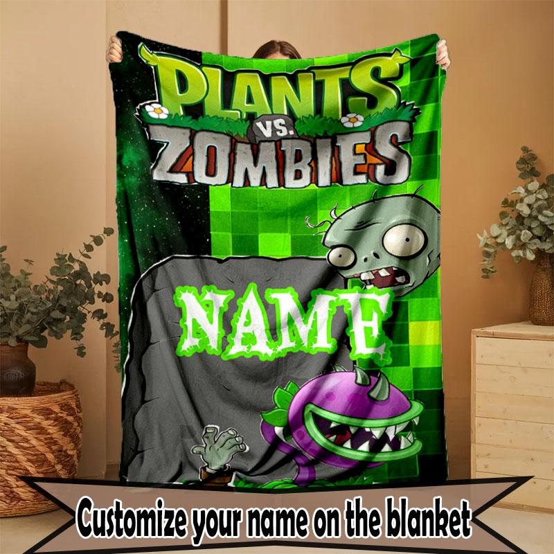 Custom Name Personalized Plants vs. Zombies Print Blanket, Home Decor, Bedroom, Sofa, Camping, Couch, Gifts for Birthday Christmas