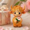 Creative Birthday Gifts for Friends Highland Cow Holding Flower Statue, Cute Resin Animal Figurine, Desk Accessories Women Farmhouse Sculpture