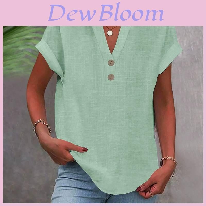 Summer Women Shirt With Stand Collar Short Sleeve Cotton Blended Fabric For Casual Wear
