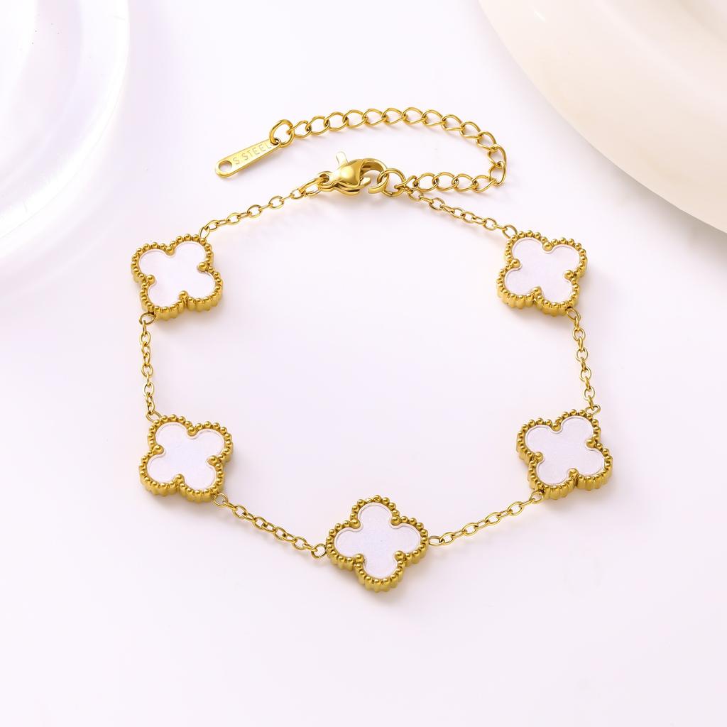Bracciale Quadrifoglio Oro 18K Bracciale Cinque Fiori Quadrifoglio