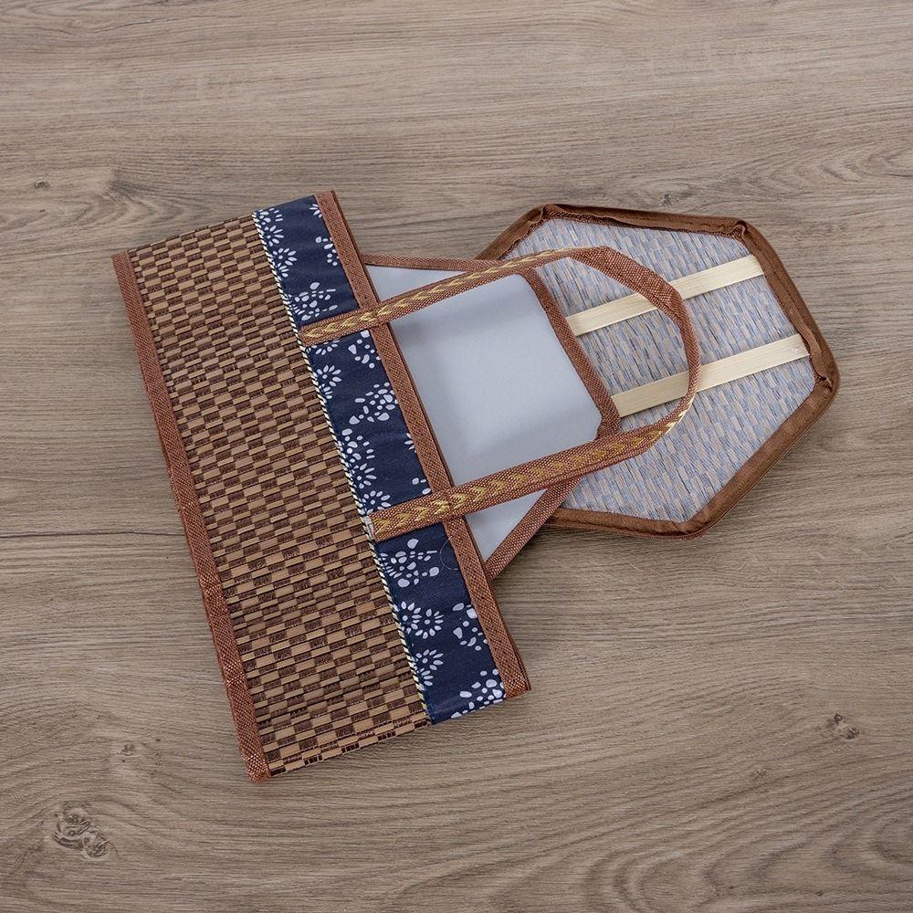 Handheld Bamboo Woven Picnic Basket Cylindrical Tote Storage Basket Dessert Food Bag  Tea