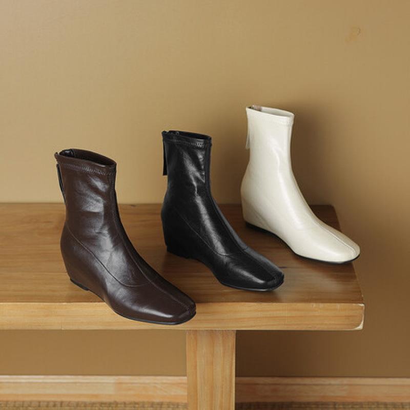 Leder-Martin-Stiefel für Damen im koreanischen Stil, Reißverschluss hinten, einfarbig, Übergröße, Damenstiefel, Gummisohle, Herbst und Winter neu, Damen-Martin-Stiefel