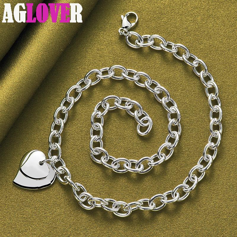 925 Sterling Silver Double Heart Pendant 18 Inch Chain Necklace Jewelry