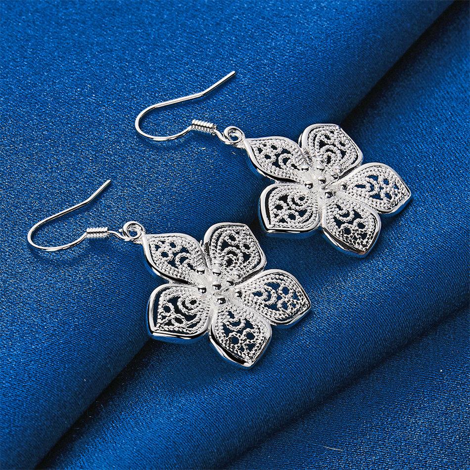 Luxury 925 Sterling Silver Exquisite Floral Openwork Earrings for Women, Fashion Jewelry Gifts, Wedding Accessories