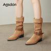 Augustine pointed western cowboy boots women's 2025 new retro maillard style brown long tube knight boots