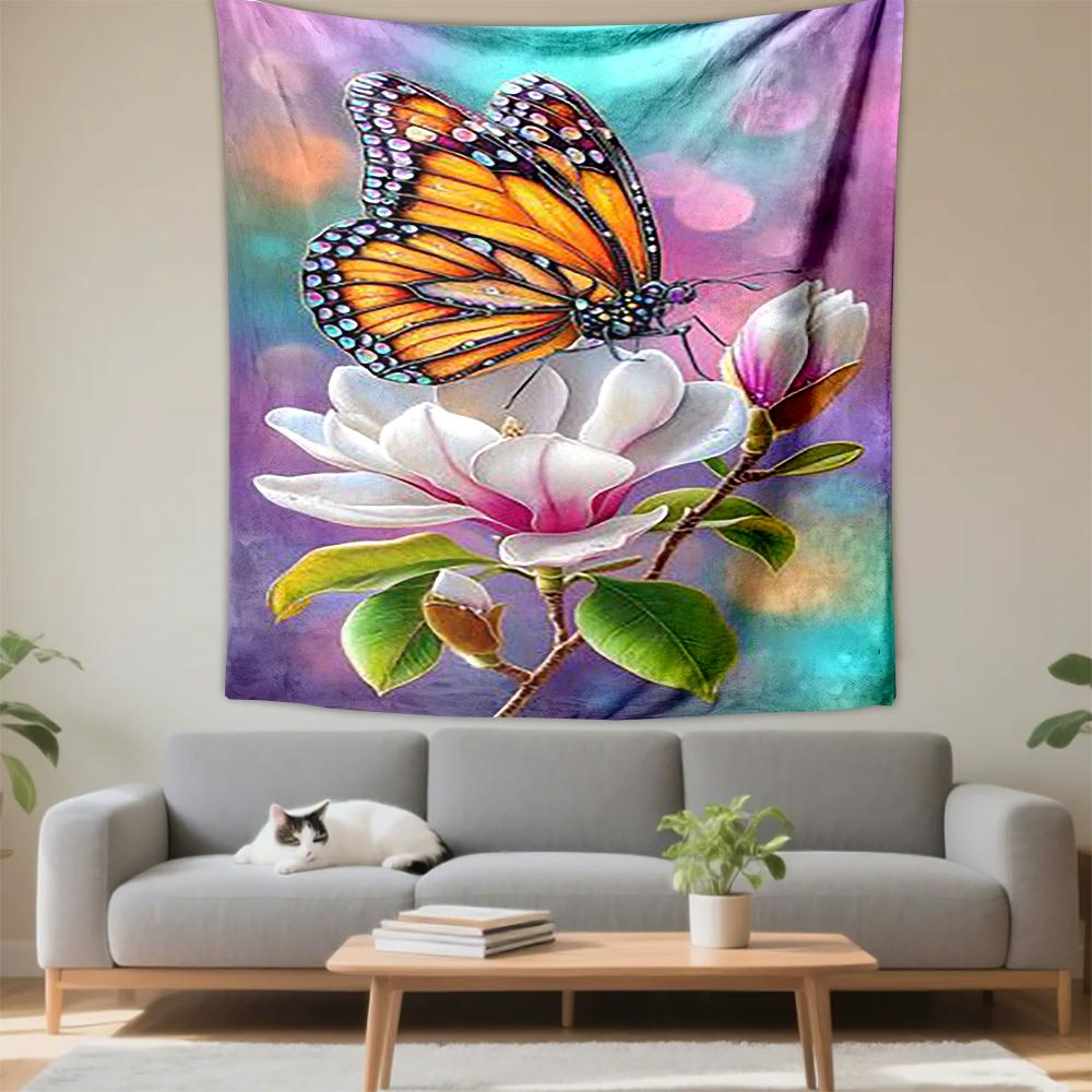 Butterfly and Magnolia Print Patterned tapestry for bedroom and living room home decor