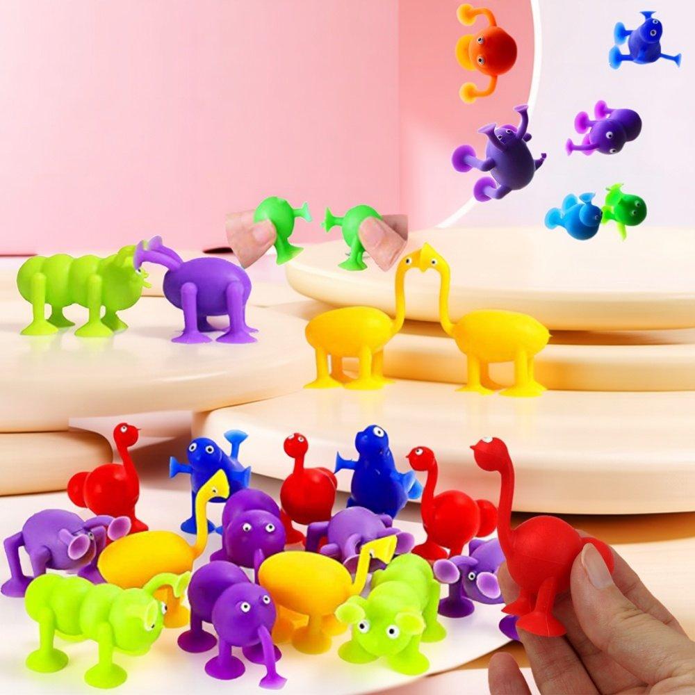 9Pcs Soft Colorful Silicone Animal Suction Toys Kids Stress Relief Parent-Child Interactive Building Sucker Game Toy