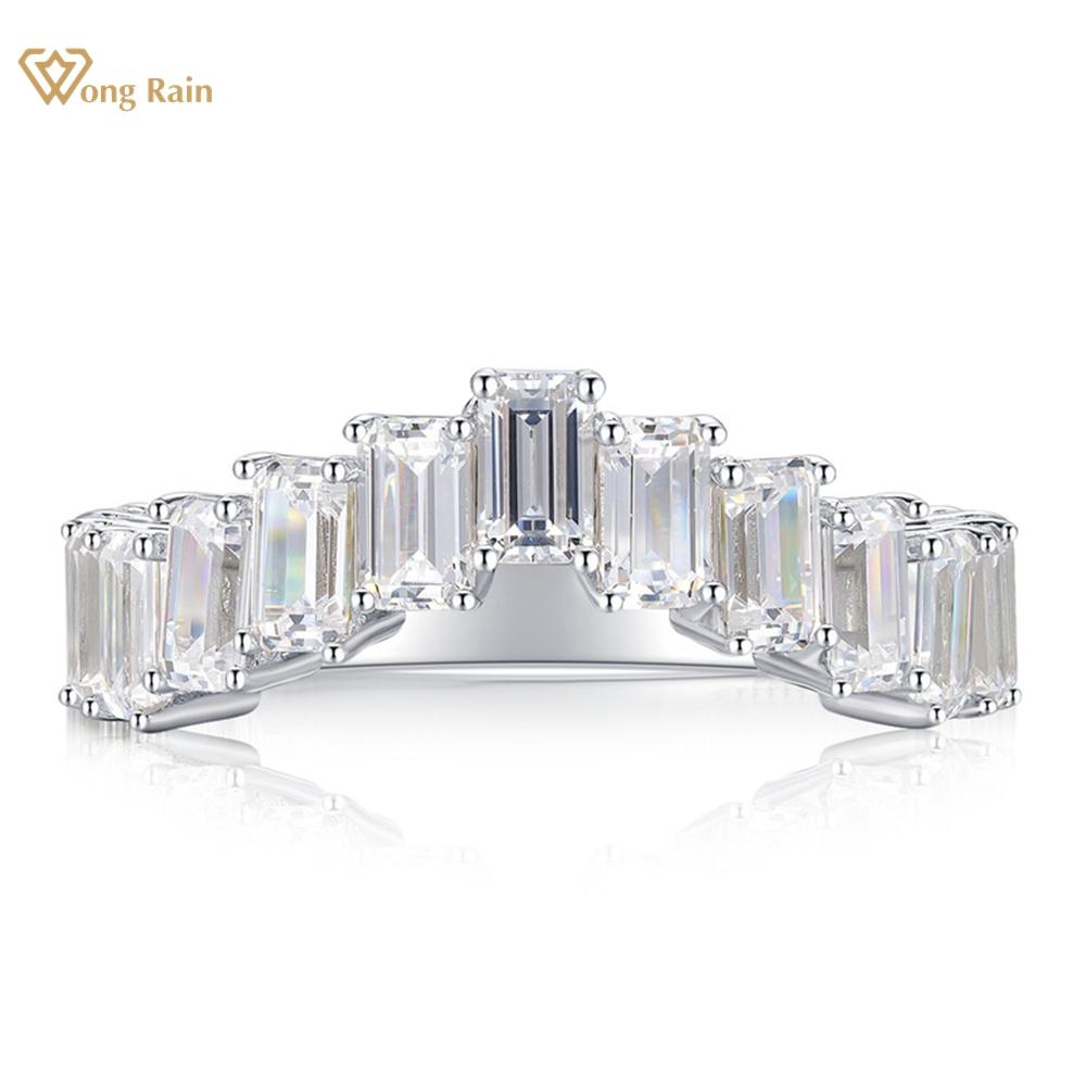 

Wong Rain, 100% стерлинговое серебро 925 пробы, изумрудная огранка, 3*5 мм, цирконы, драгоценный камень, V-образная форма, ювелирное кольцо для женщин, обручальное кольцо