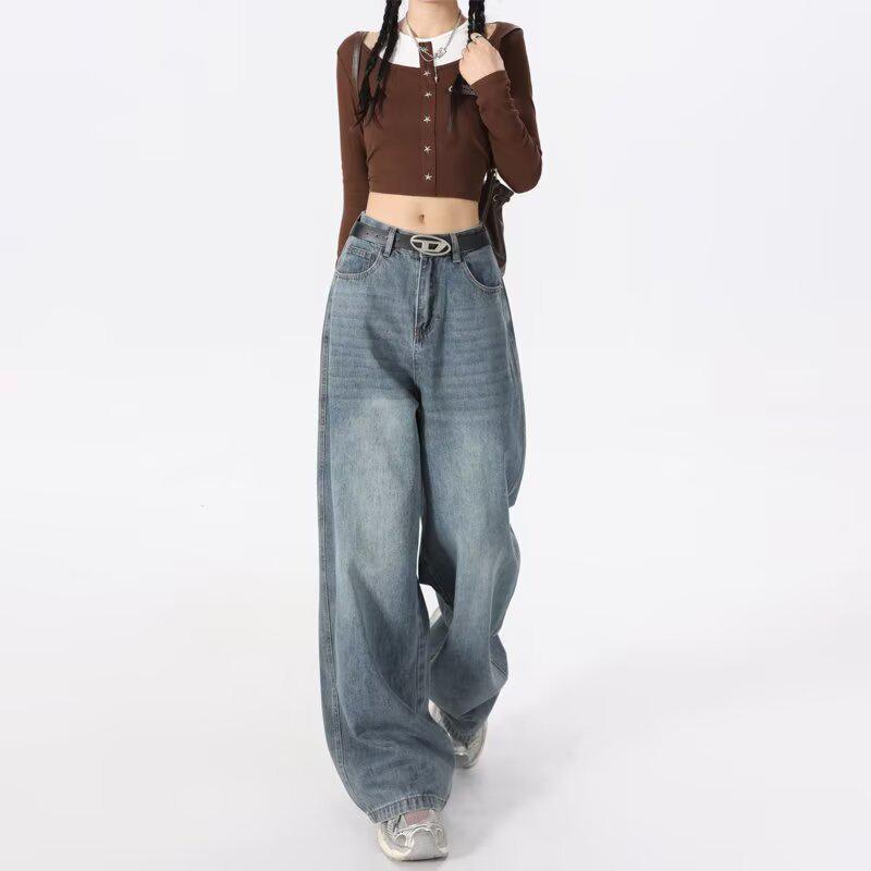

Spring/Summer 2025 Retro High Waist Wide-Leg Jeans for Women - Floor-Length, Slimming, Trendy. M: Height 155-165CM (47.5-54kg)