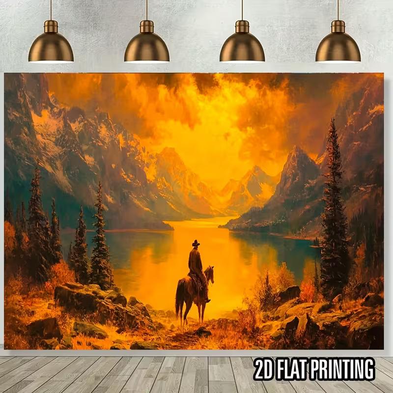 2D Retro Cowboy on Horse Oil Painting Background for Studio Photoshoot 47.2x31.5inch/120*80cm