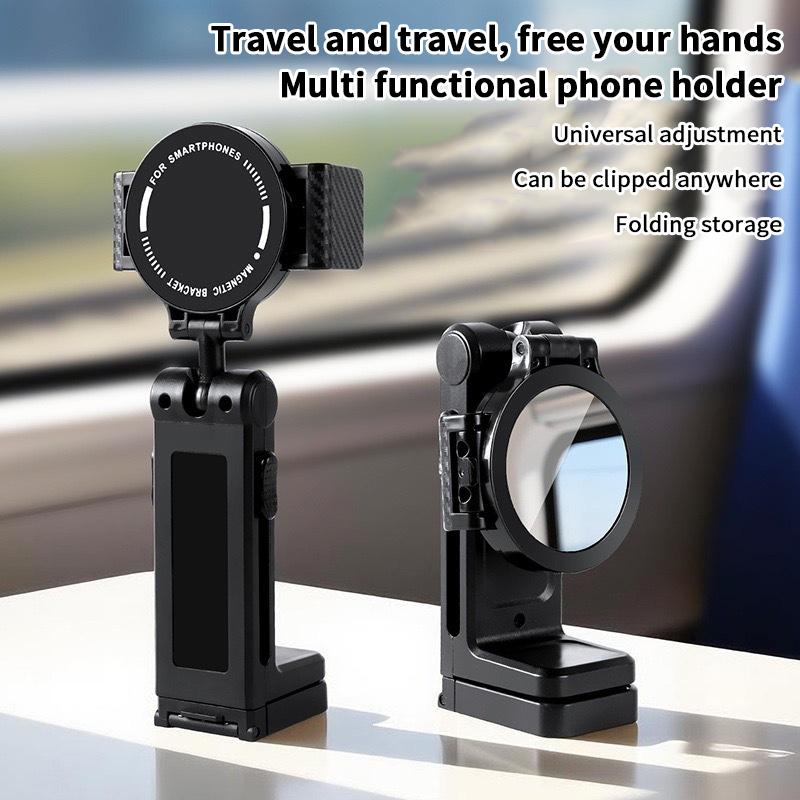 Multifunctional Magnetic Clip-On Cell Phone Holder Adjustable Selfie Holding Airplane Phone Stand Foldable Travel Desk Support