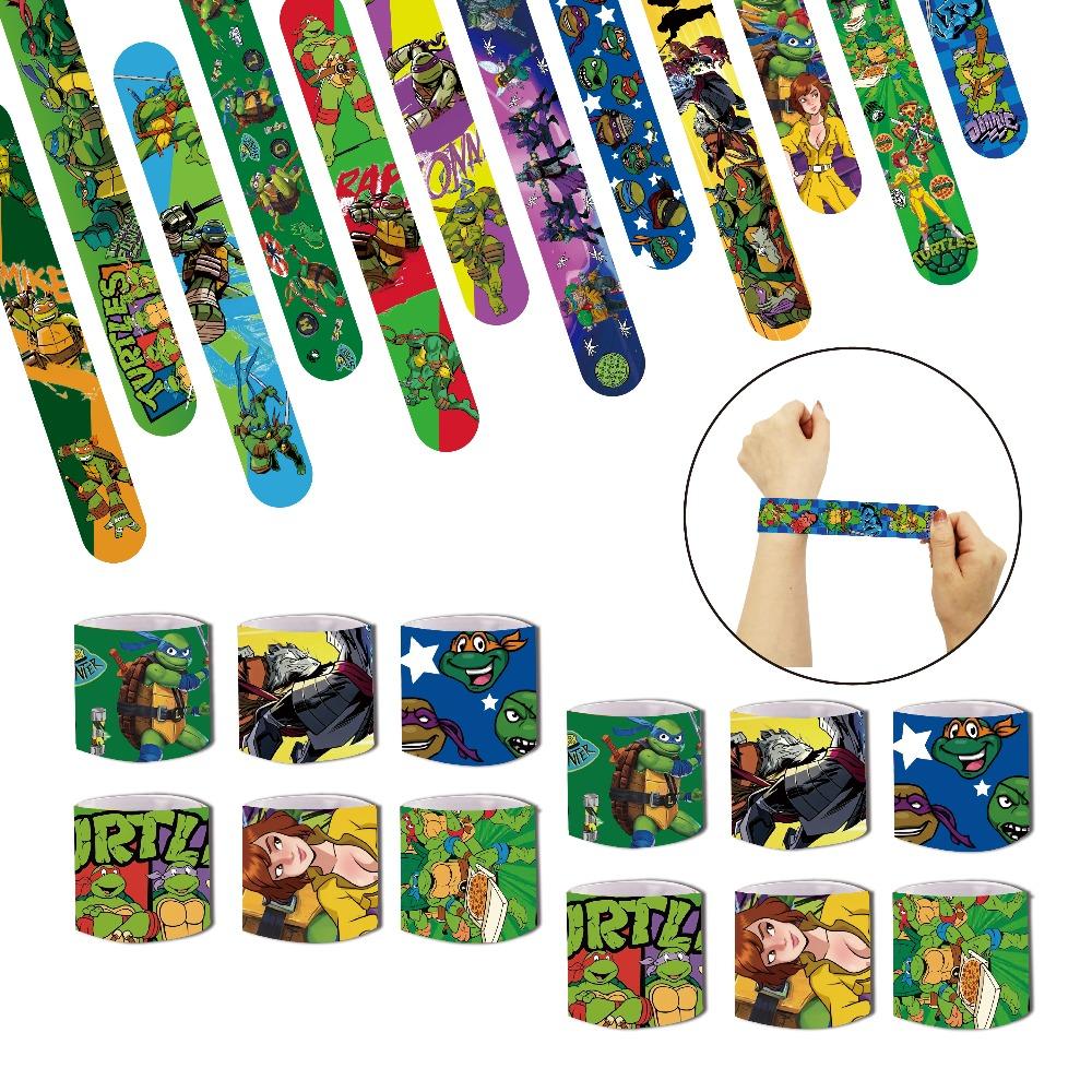 12pcs Teenage Mutant Ninja Turtles Slap Bracelets Kids Birthday Party Favors Wristband Toys for Boys Cosplay Supplies