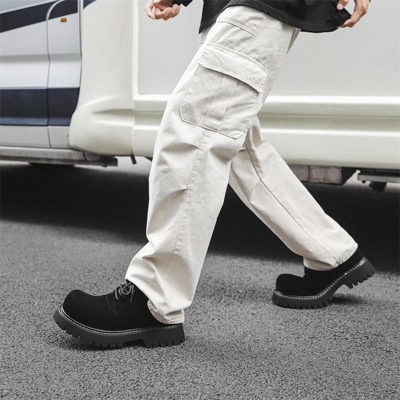 Fashion 2025 Unisex Style Nubuck Suede Leather Round Toe Thick Bottom Platform Men Pumps Solid Color Lace Up Western Casual Derby Shoes