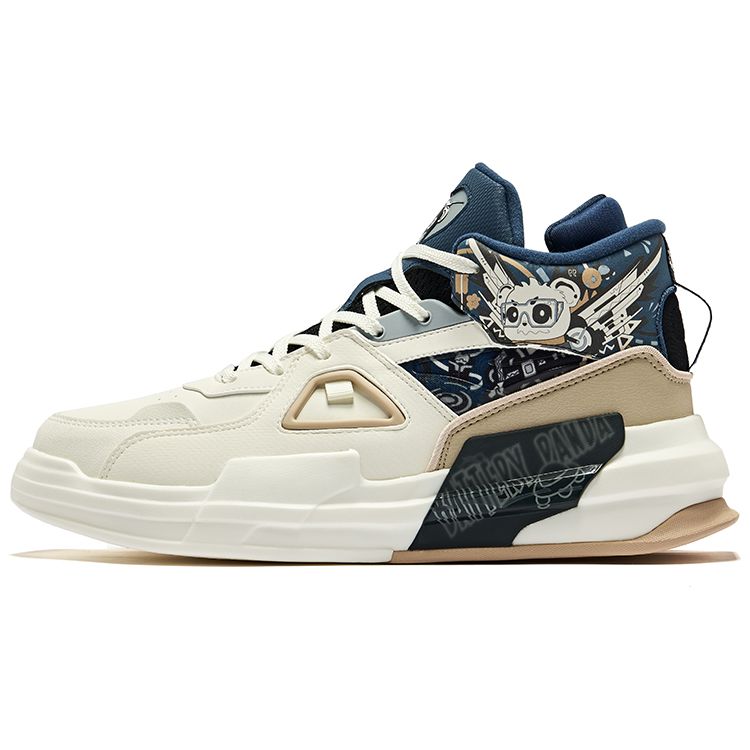 Hongxing Erke Battery Panda Trendy Versatile Comfortable Casual Wear Resistant High-Top Cotton Skate Shoes Men sneaker White Blue 51122321460-002