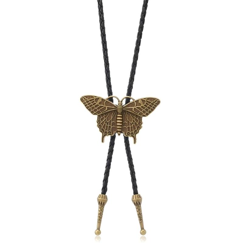 Bolo Tie Cowboy Costume Accessory for Men and Women Adjustable Length Vintage Metal Butterfly Pendant Necktie Necklace