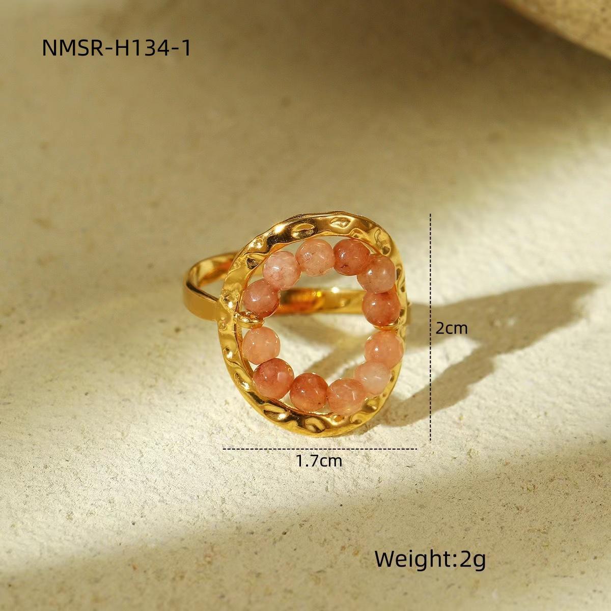 GEMCHIC Women s Adjustable Open Beaded Ring with Natural Stone Geometric Oval Design