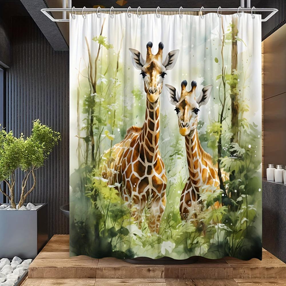 

Giraffe In The Jungle Washable Dirt-Resistant Shower Curtain Shower Head Waterproof Polyester Bath Curtain For Home Decor W60H190(CM)-1 Pcs
