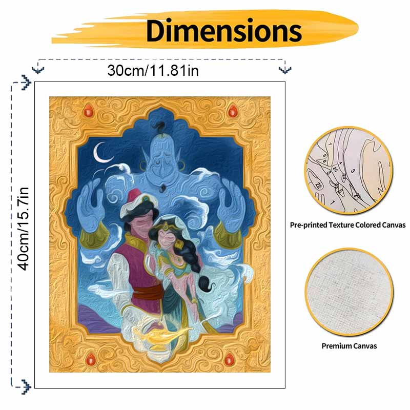 Disney Aladdin Genie Oil Paint by Numbers Painting Kit Handmade Diy Home Decor Gifts Art Masterpiece Bedroom Wall Artistic Aesthetic Fun