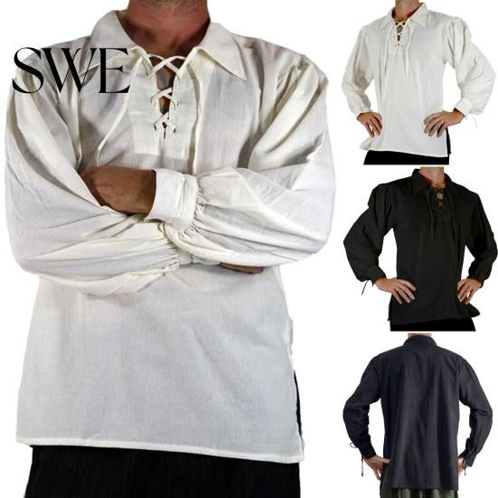 Revers-Riemen Herrenhemd Erwachsener Mittelalter Renaissance Cosplay Langarm Manschette Schnürung Einfarbig Lockerer Schnitt Pullover Vintage-Stil