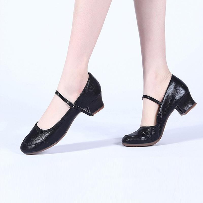 Size 34-42 Ladies' PU Modern Dance Shoes Gold Close Toe Beginner Latin Low Heeled Mary Jane Shoes
