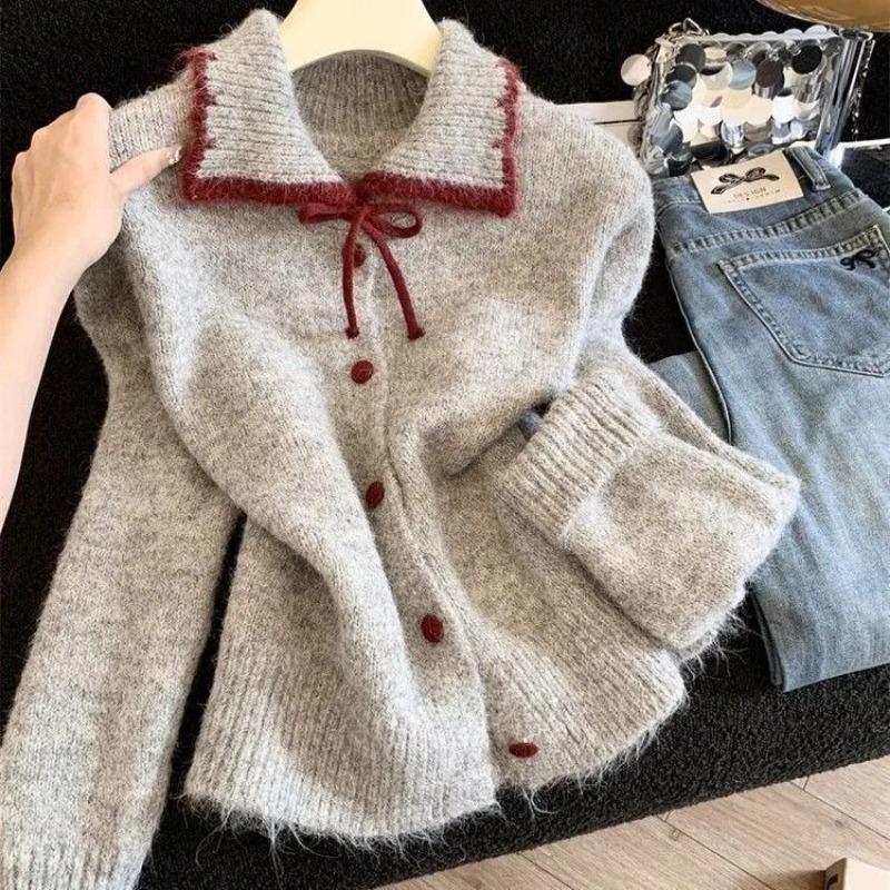 Sweaters Coat Cardigan for Women Winter Thickened Solid Color Loose Long Sleeve Knit Sweaters Coat