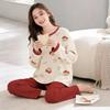 Women's Cotton Cartoon Pajama Set - Long Sleeve, Round Neck, Plus Size, Korean Style for Spring, Autumn, and Winter.