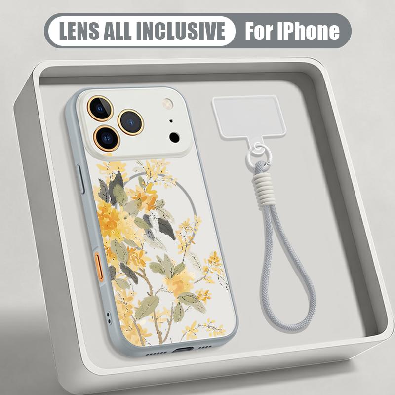 INS Sunflower Print Hand Strap Case For iPhone 17 Pro Max Hybrid TPU+PC Magnetic For Magsafe Matte Cover For iPhone 16 15 14 13 Pro Max