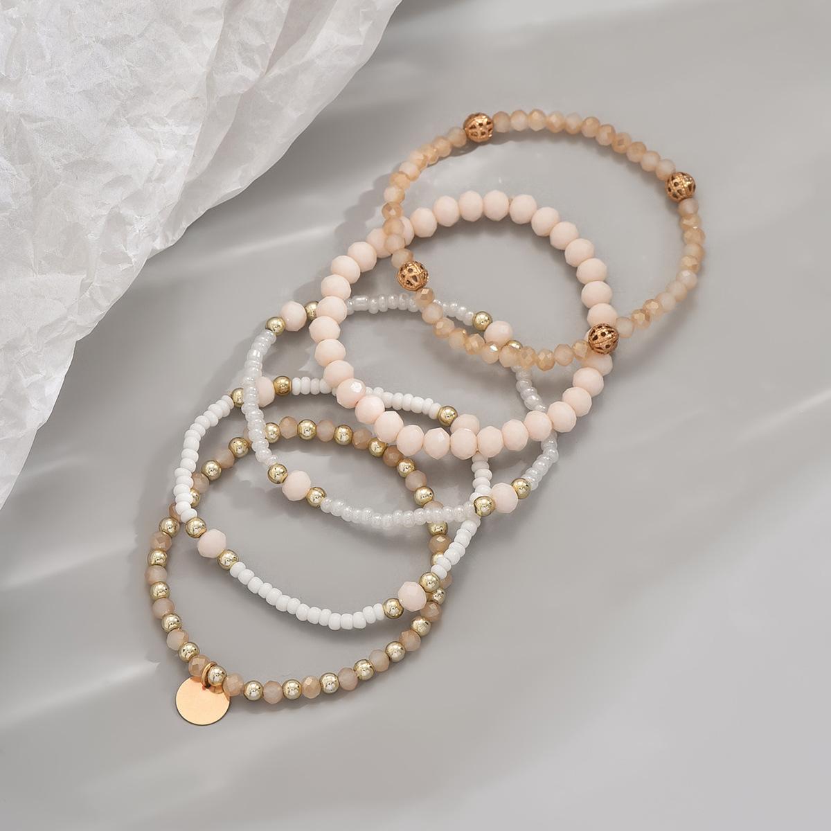 

Набор из 5 шт. Богемных элегантных плетеных эластичных браслетов из бисера для женщин (Количество бусин ручной работы, их размер и расположение случайны) one-size