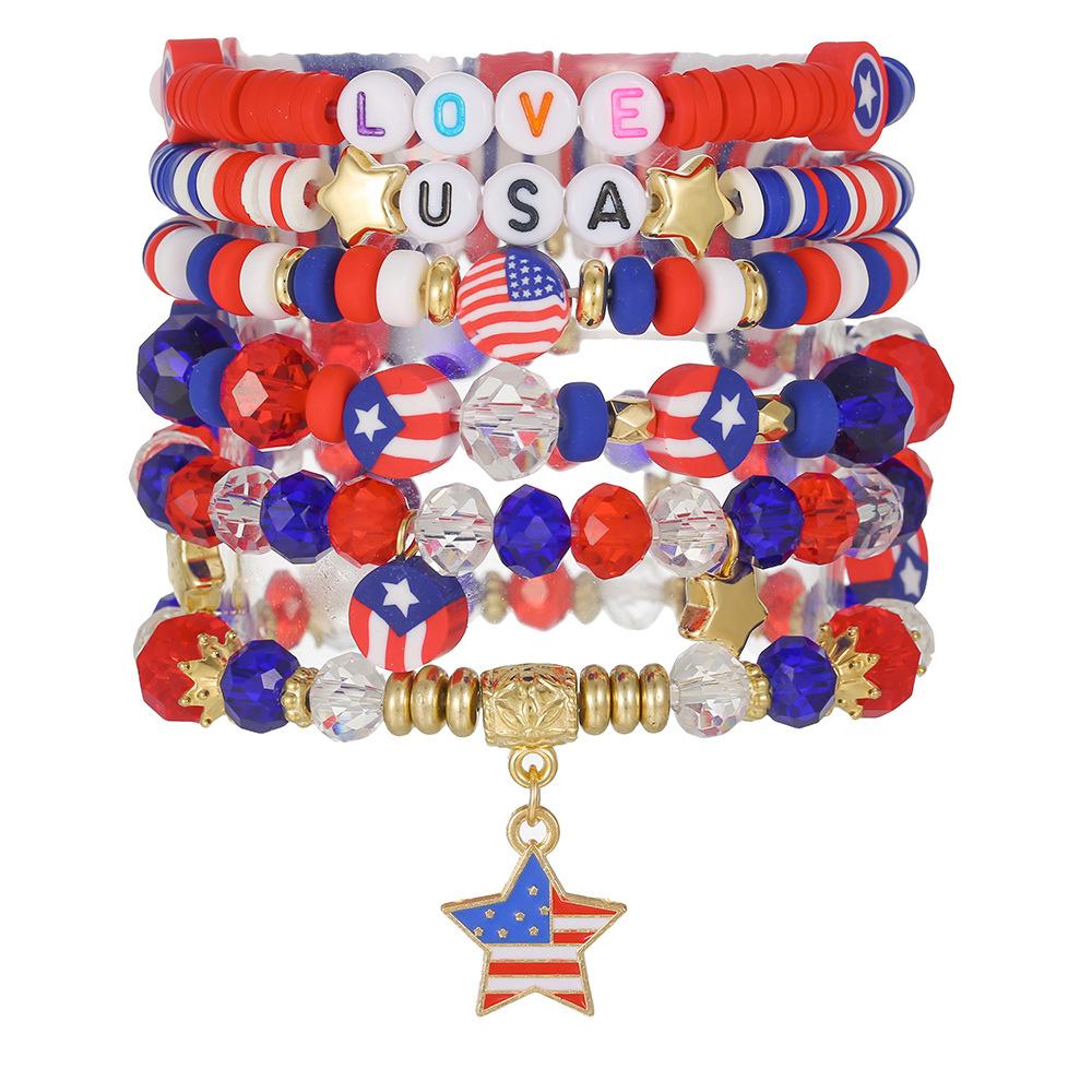 Popular Independence Day Bracelet 1-pack combination, personalized American flag letter beaded beaded jewelry