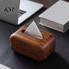 Natural Wood Grain Box Solid Tissue Box, Rectangular Wooden Dispenser, Flip Top Compact Napkin Holder for Hotel Lid Case Living Room Bedroom And Small