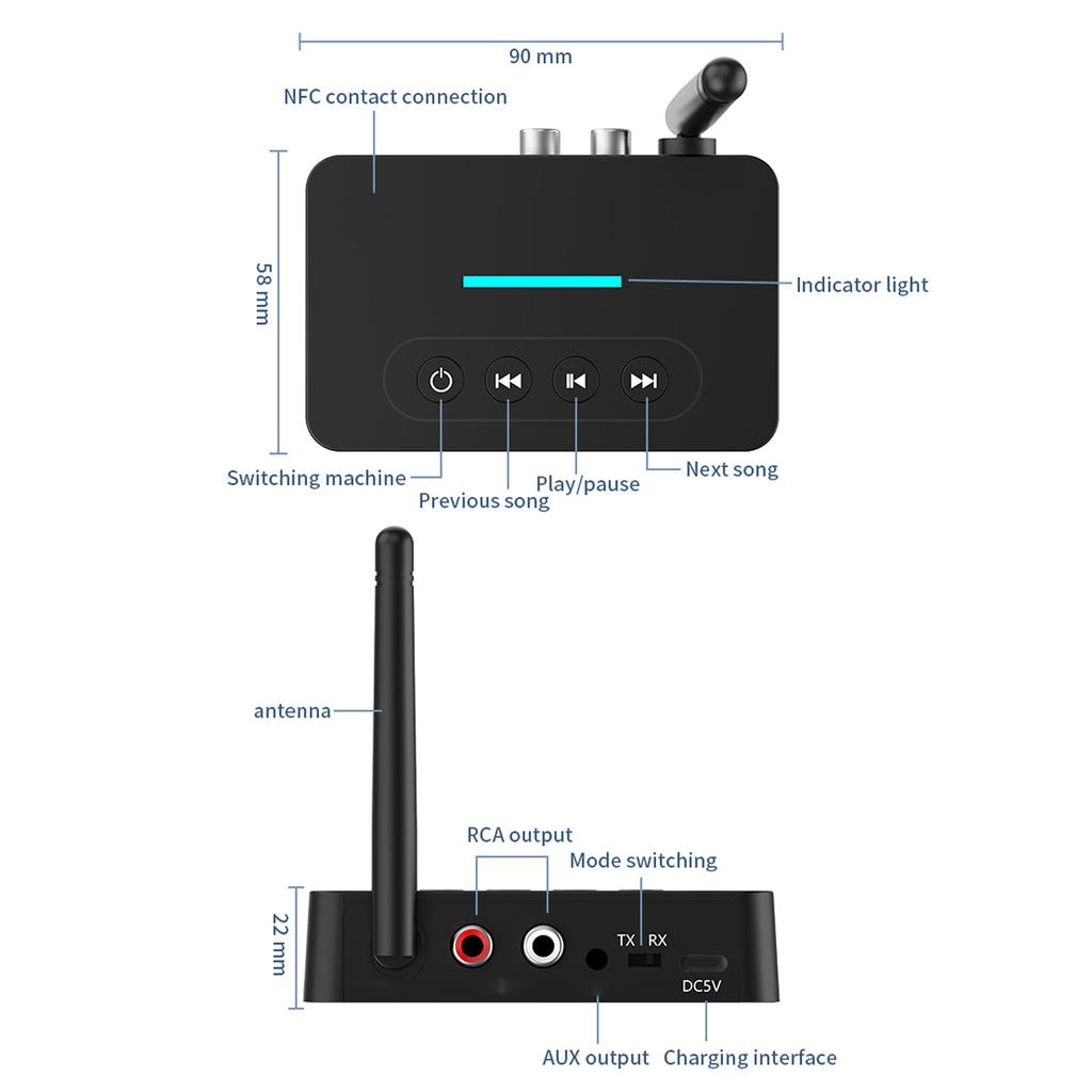 Bluetooth HiFi Sound Adapter Bluetooth 5.1 Sound Receiver Transmitter 500mAh Lithium Battery 2 In 1 with Remote for Car Stereo
